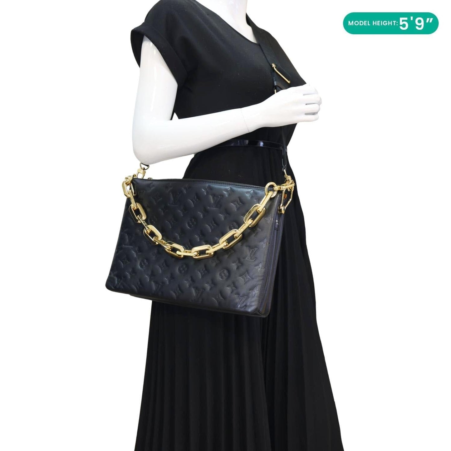 LOUIS VUITTON Coussin MM Monogram Embossed Shoulder Bag Black