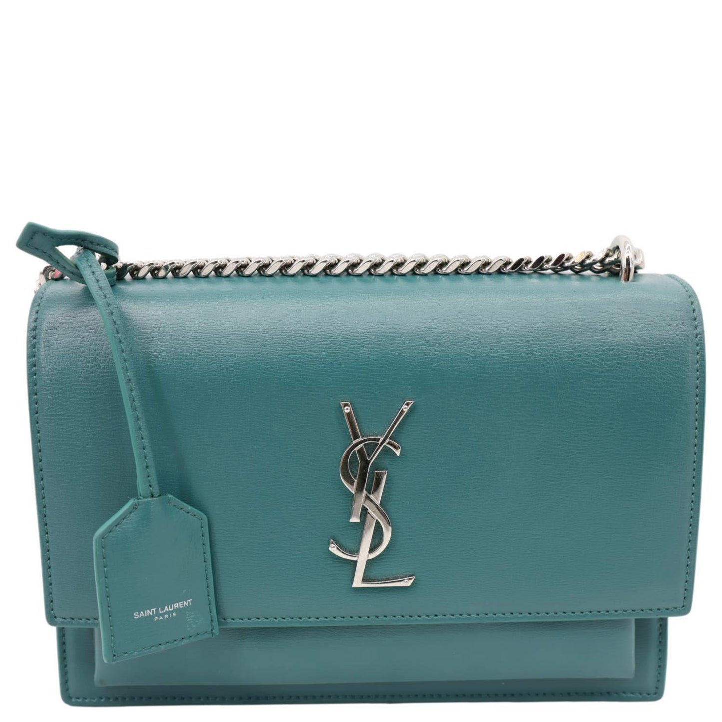 YVES SAINT LAURENT Monogram Sunset Medium Leather Satchel Crossbody Bag Green