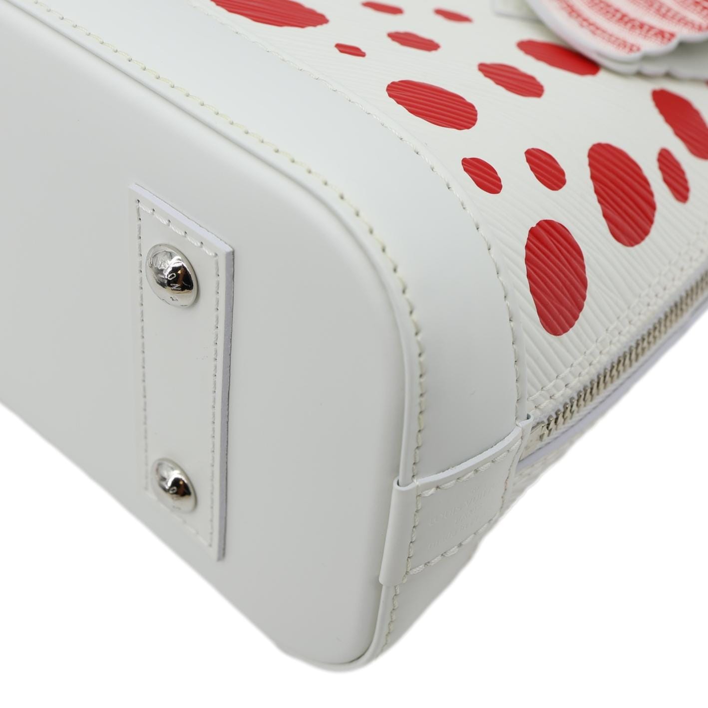 LOUIS VUITTON x YK Alma BB Infinity Dots Epi Leather Satchel Crossbody Bag White