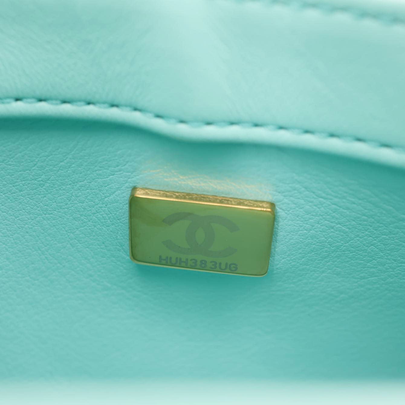CHANEL Trendy CC Flap Mini Quilted Lambskin Top Handle Shoulder Bag Turquoise