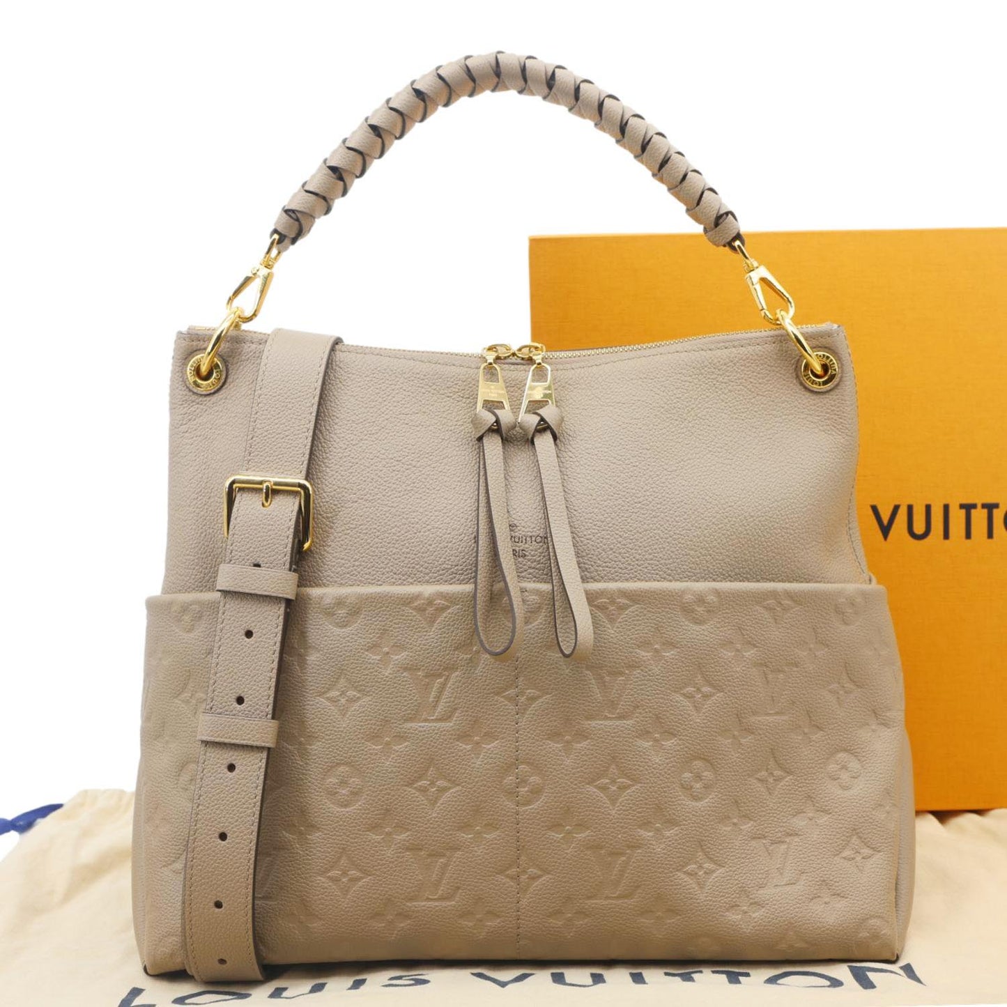 LOUIS VUITTON Maida Monogram Empreinte Leather Hobo Shoulder Bag Beige