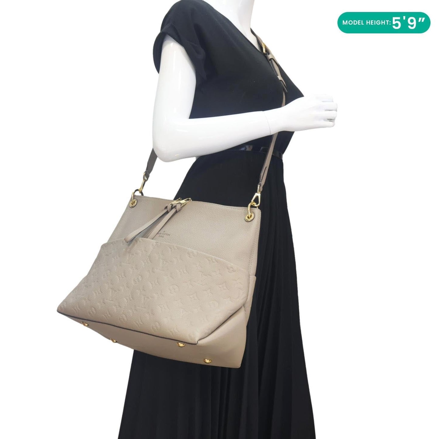 LOUIS VUITTON Maida Monogram Empreinte Leather Hobo Shoulder Bag Beige