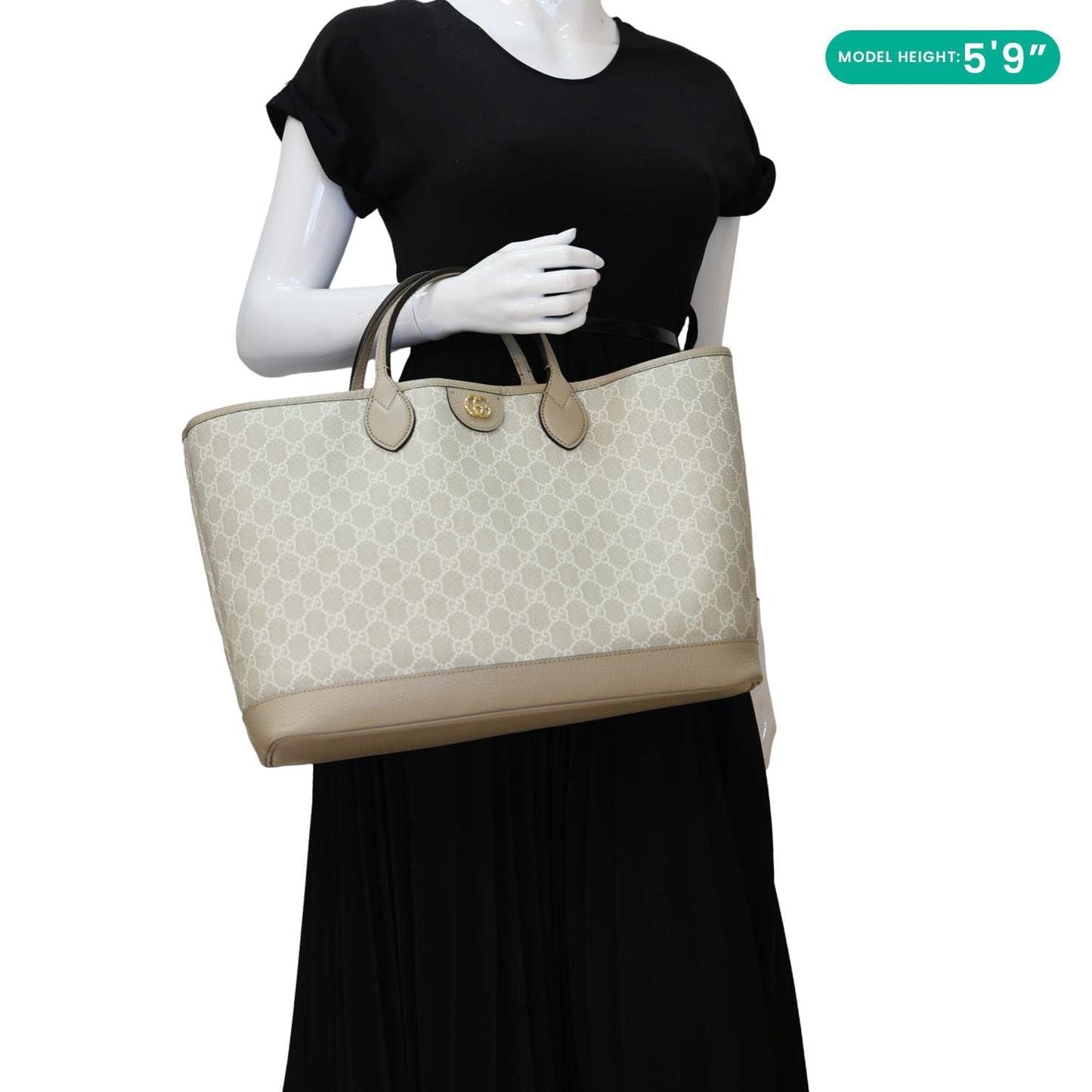 GUCCI Ophidia Dollar Calfskin GG Supreme Canvas Tote Bag Beige 739730