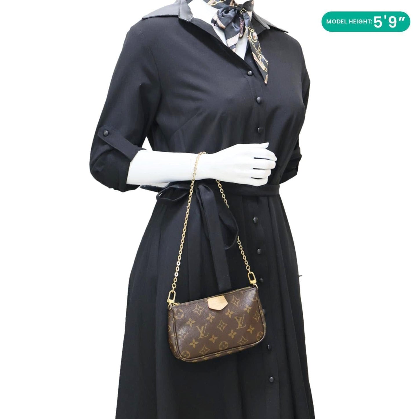 LOUIS VUITTON Pochette Accessoires Mini Monogram Canvas Chain Pouch Brown