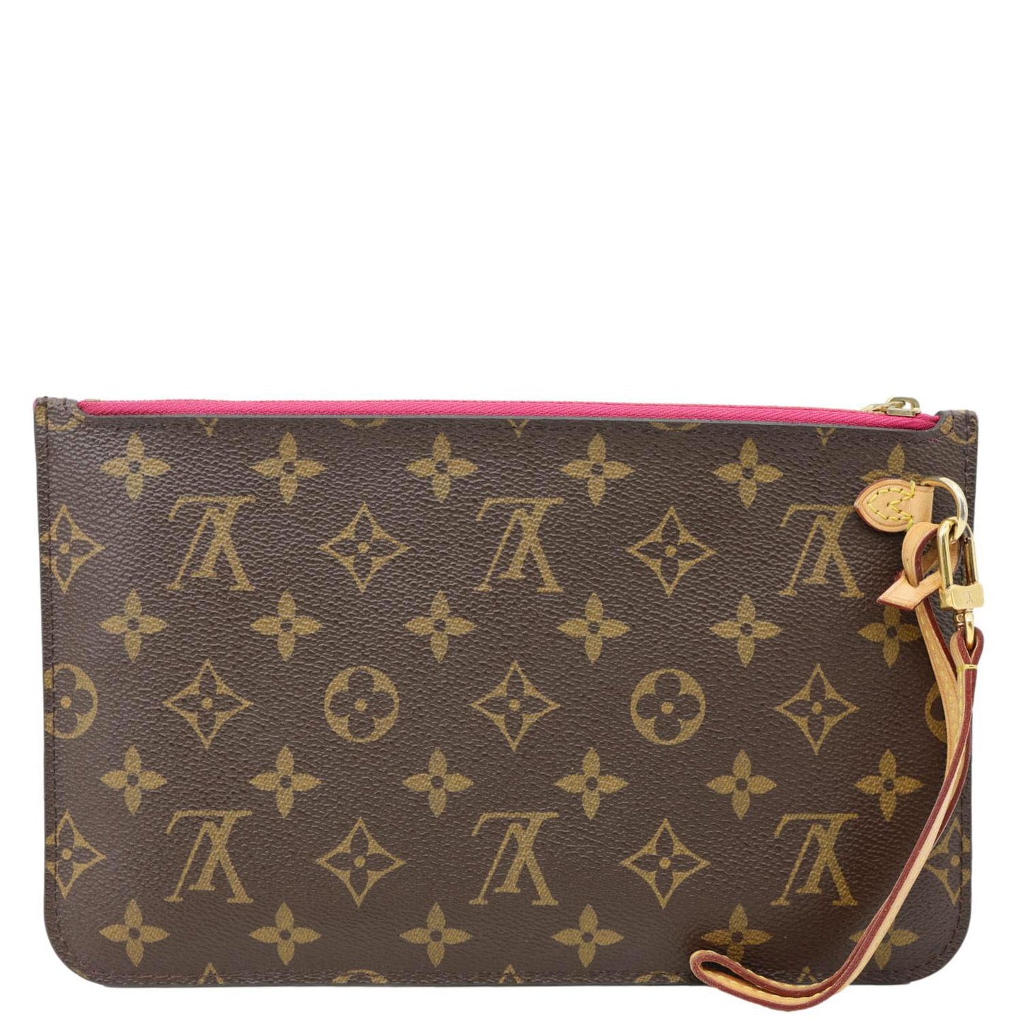 LOUIS VUITTON Neverfull Wristlet Monogram Canvas Pouch Brown
