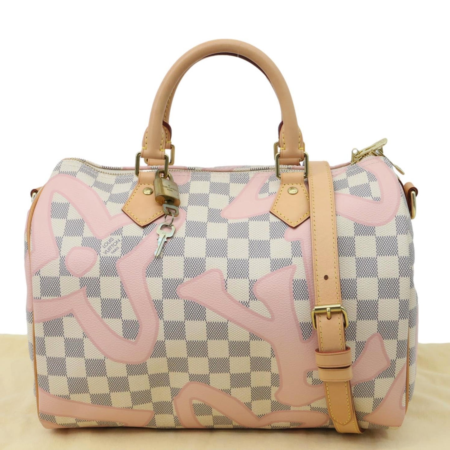 LOUIS VUITTON Tahitienne Speedy 30 Bandouliere Damier Azur Satchel Bag Rose Ballerine