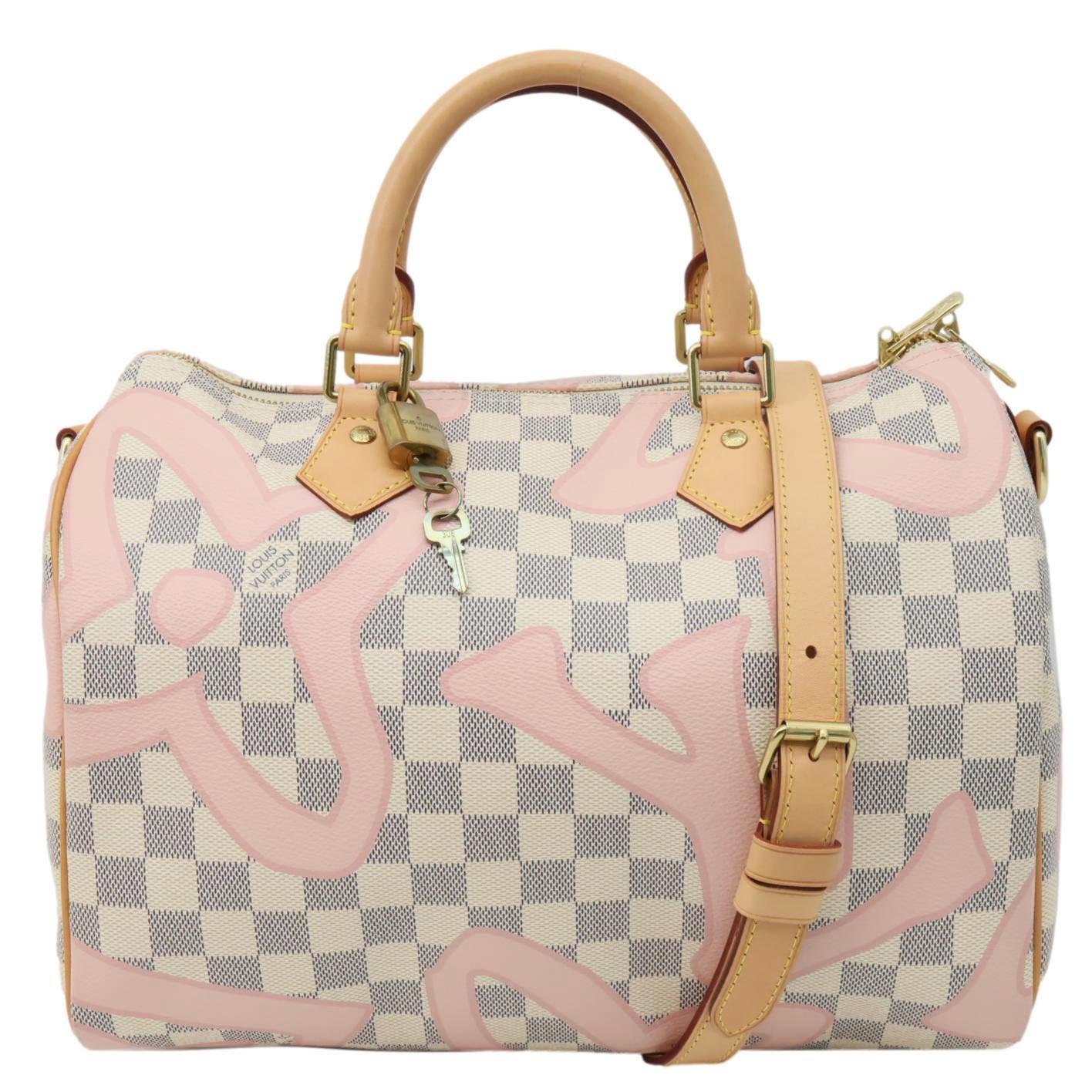 LOUIS VUITTON Tahitienne Speedy 30 Bandouliere Damier Azur Satchel Bag Rose Ballerine