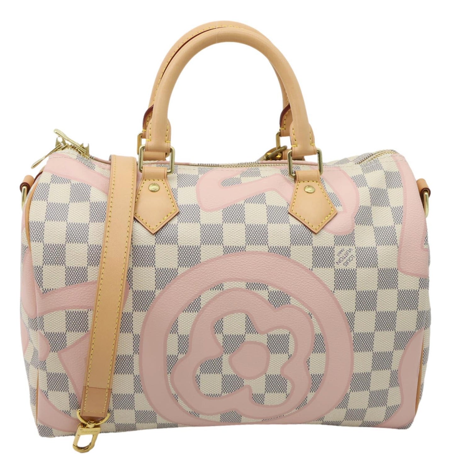 LOUIS VUITTON Tahitienne Speedy 30 Bandouliere Damier Azur Satchel Bag Rose Ballerine