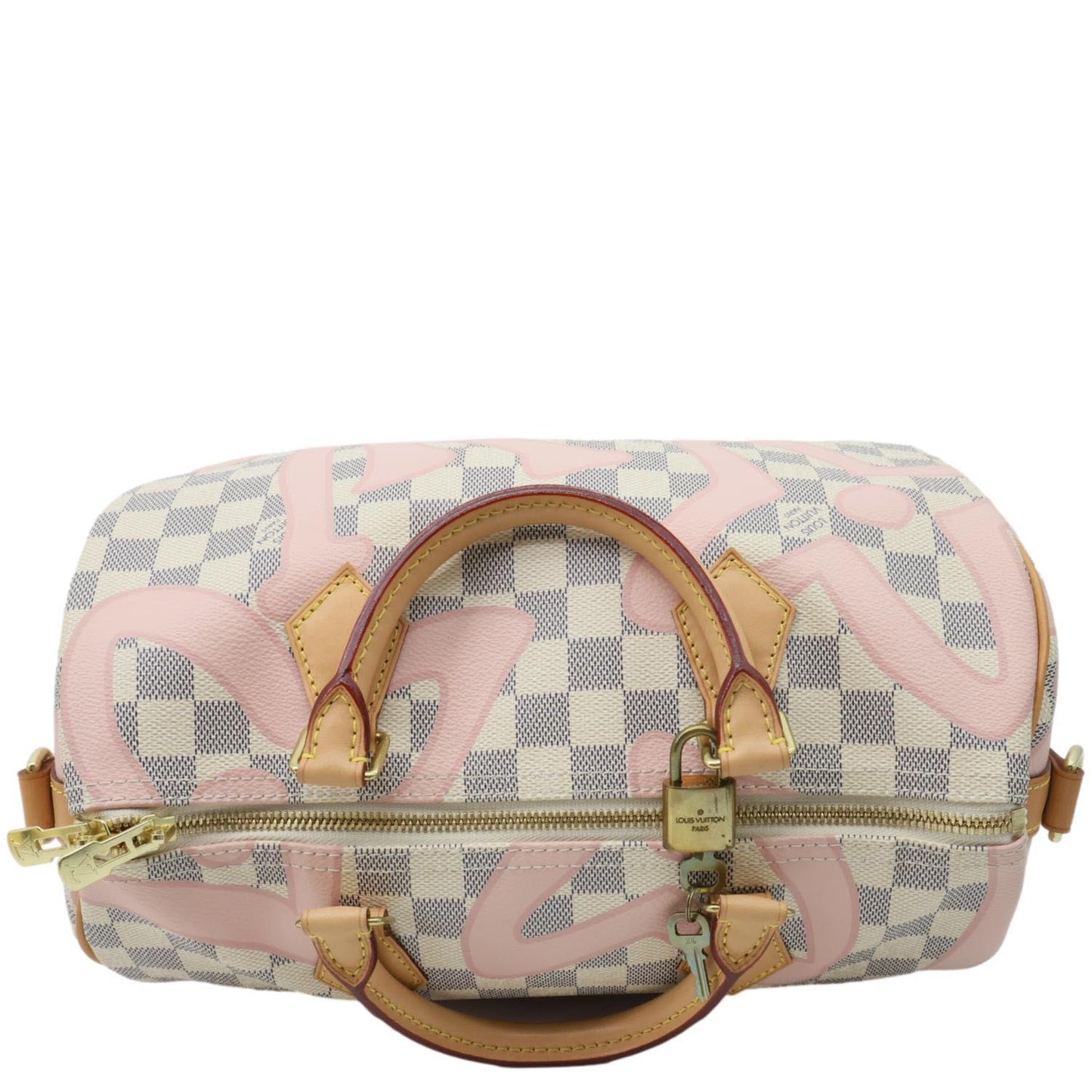 LOUIS VUITTON Tahitienne Speedy 30 Bandouliere Damier Azur Satchel Bag Rose Ballerine