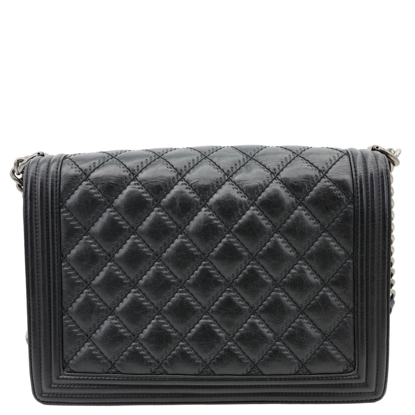 CHANEL Boy New Medium Wild Stitch Leather Shoulder Bag Black