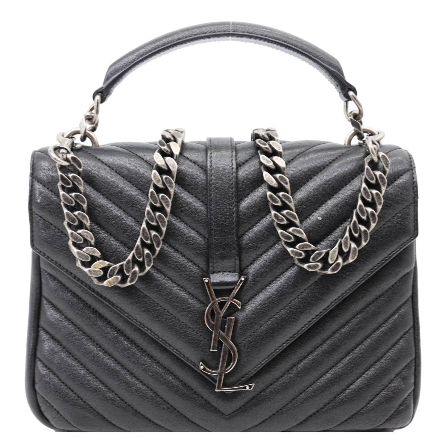 YVES SAINT LAURENT College Medium Monogram Chevron Leather Crossbody Bag Black