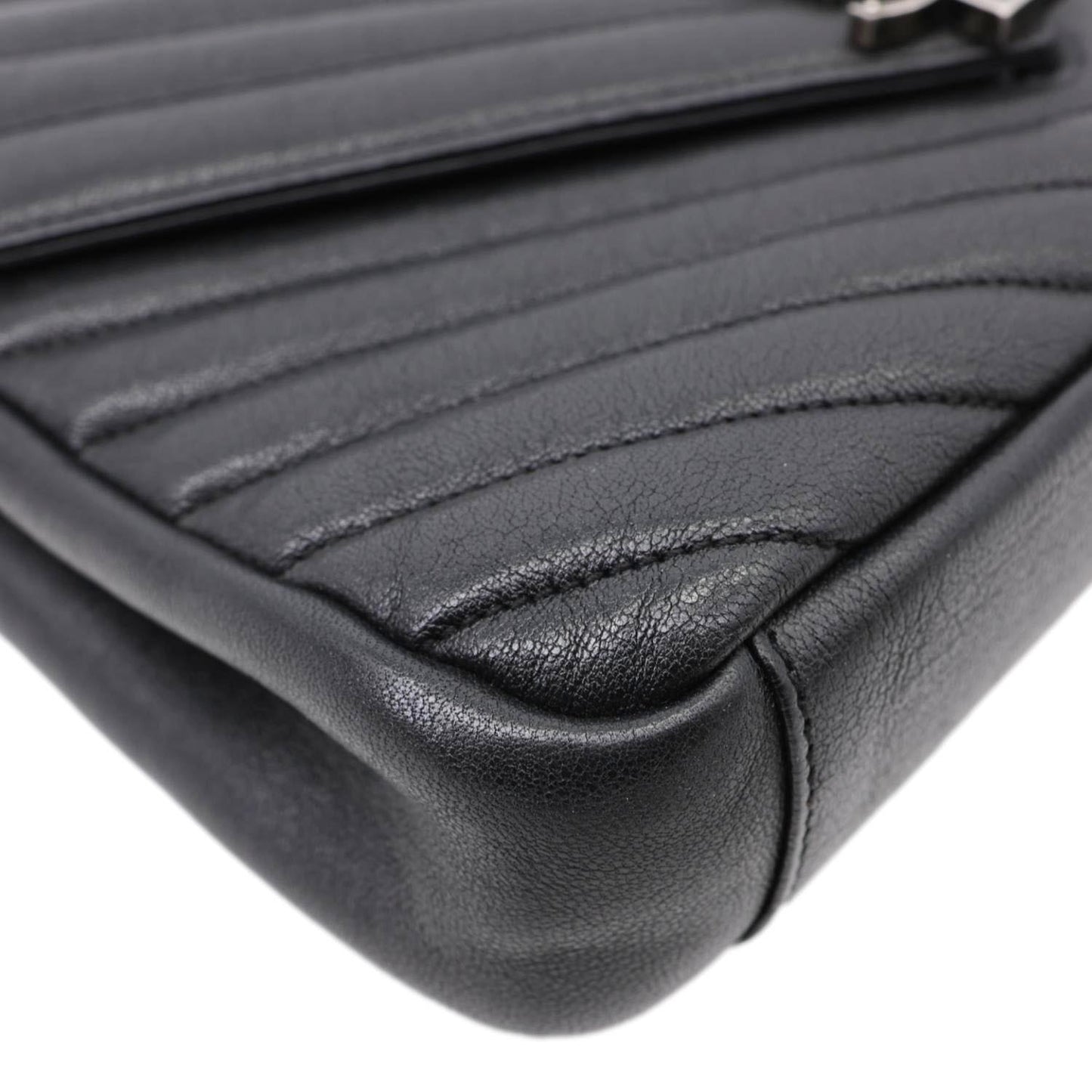 YVES SAINT LAURENT College Medium Monogram Chevron Leather Crossbody Bag Black