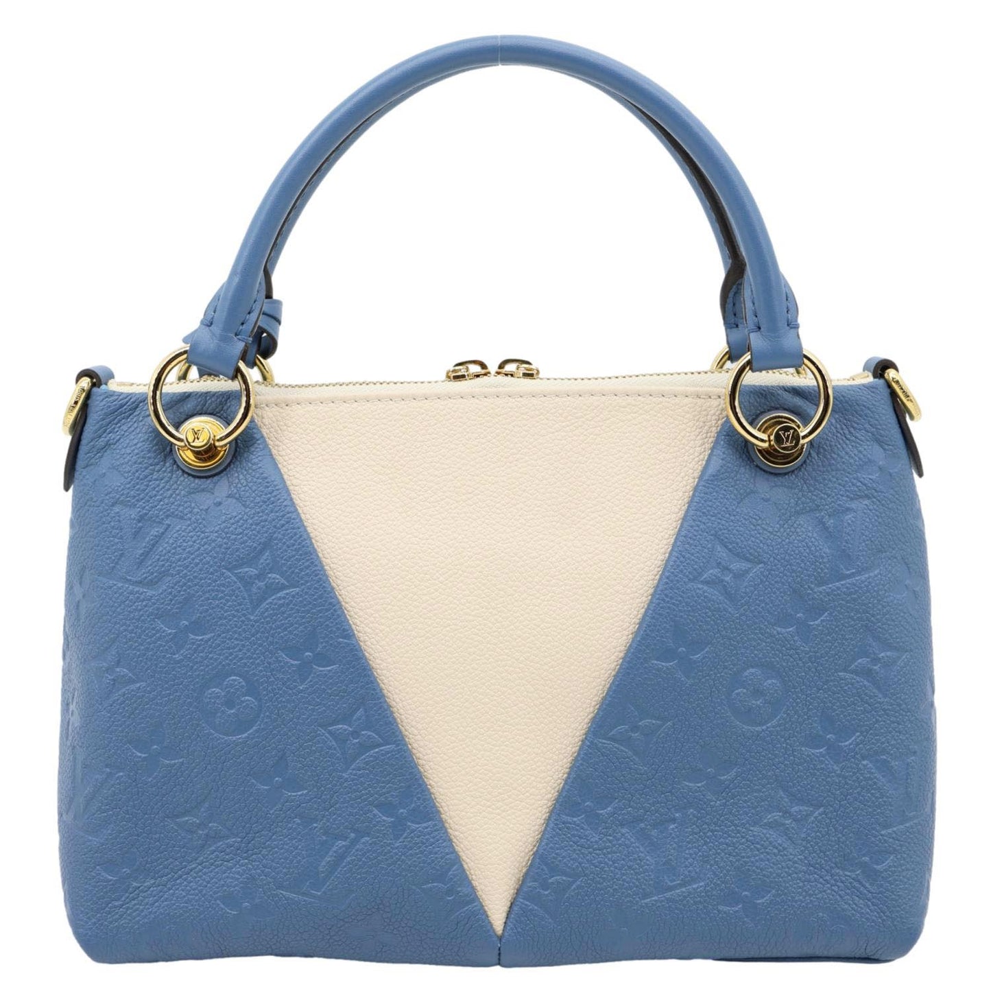 LOUIS VUITTON V BB Monogram Empreinte Tote Shoulder Bag Blue