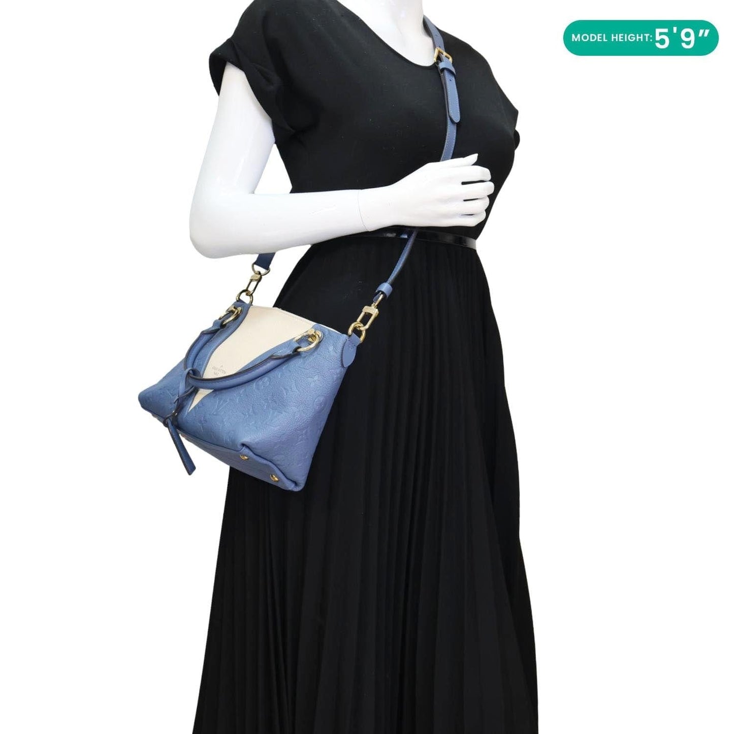 LOUIS VUITTON V BB Monogram Empreinte Tote Shoulder Bag Blue