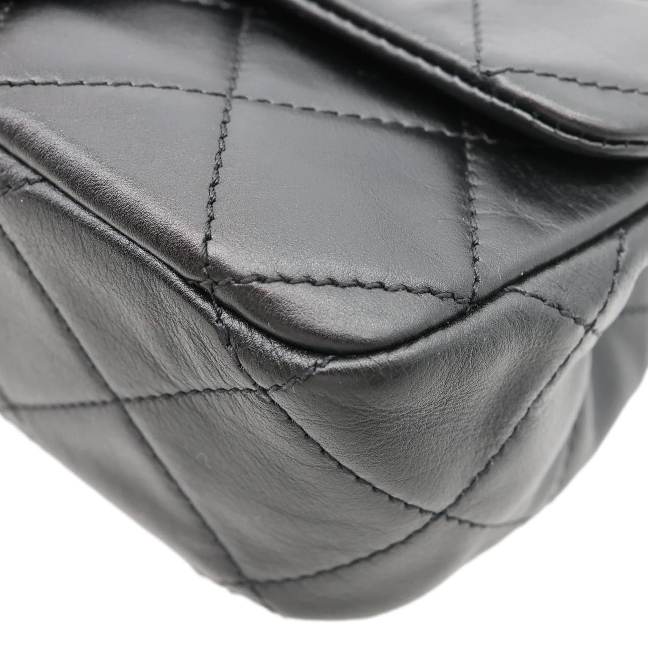 CHANEL Crystal Pearls Rectangular Flap Mini Quilted Leather Chain Crossbody Bag Black