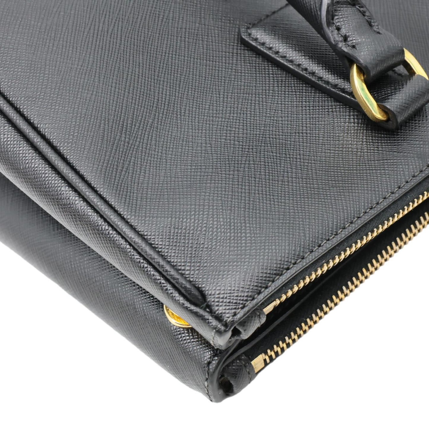 PRADA Galleria Double Zip Saffiano Leather Top Handle Shoulder Bag Black