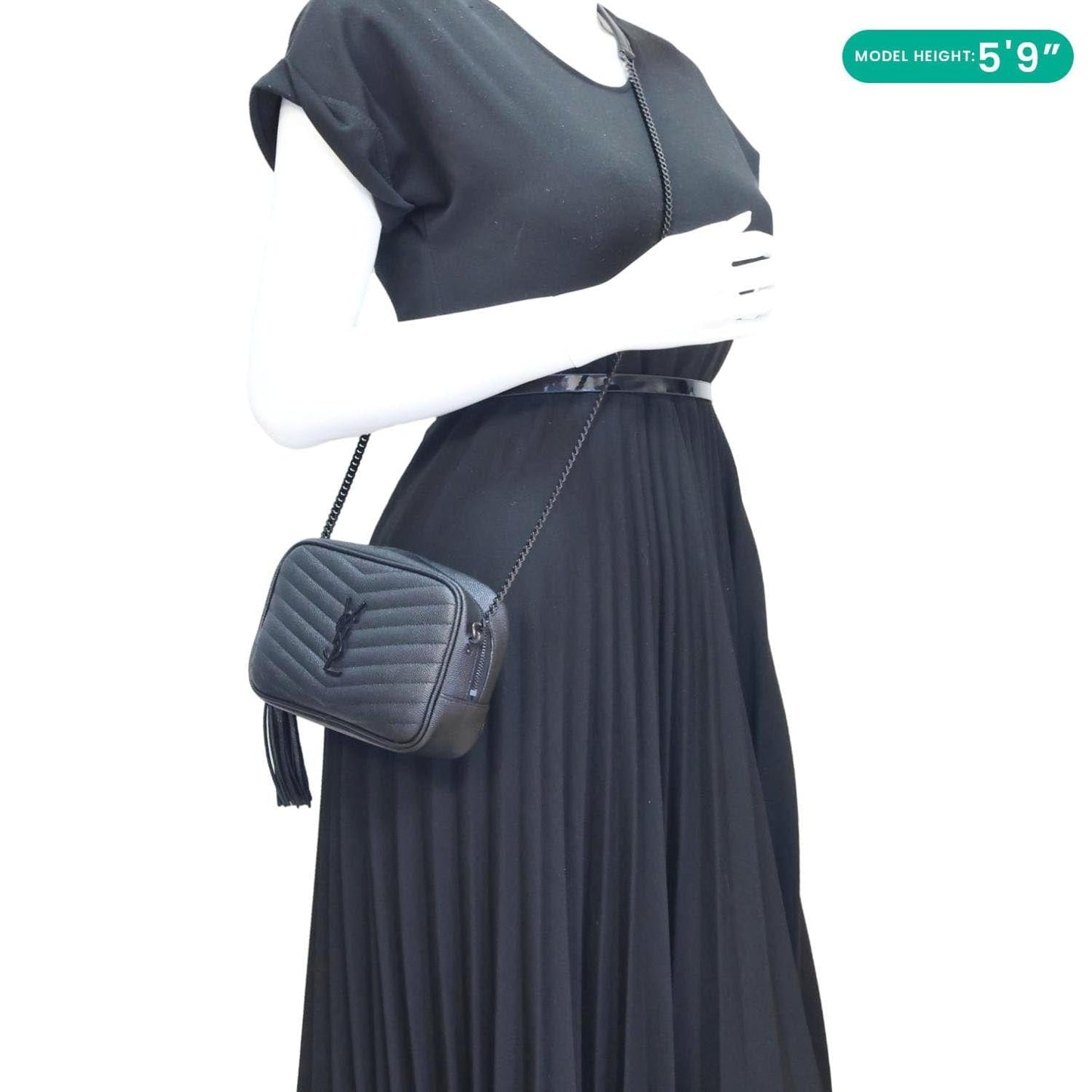 YVES SAINT LAURENT Lou Chevron Leather Camera Bag Black