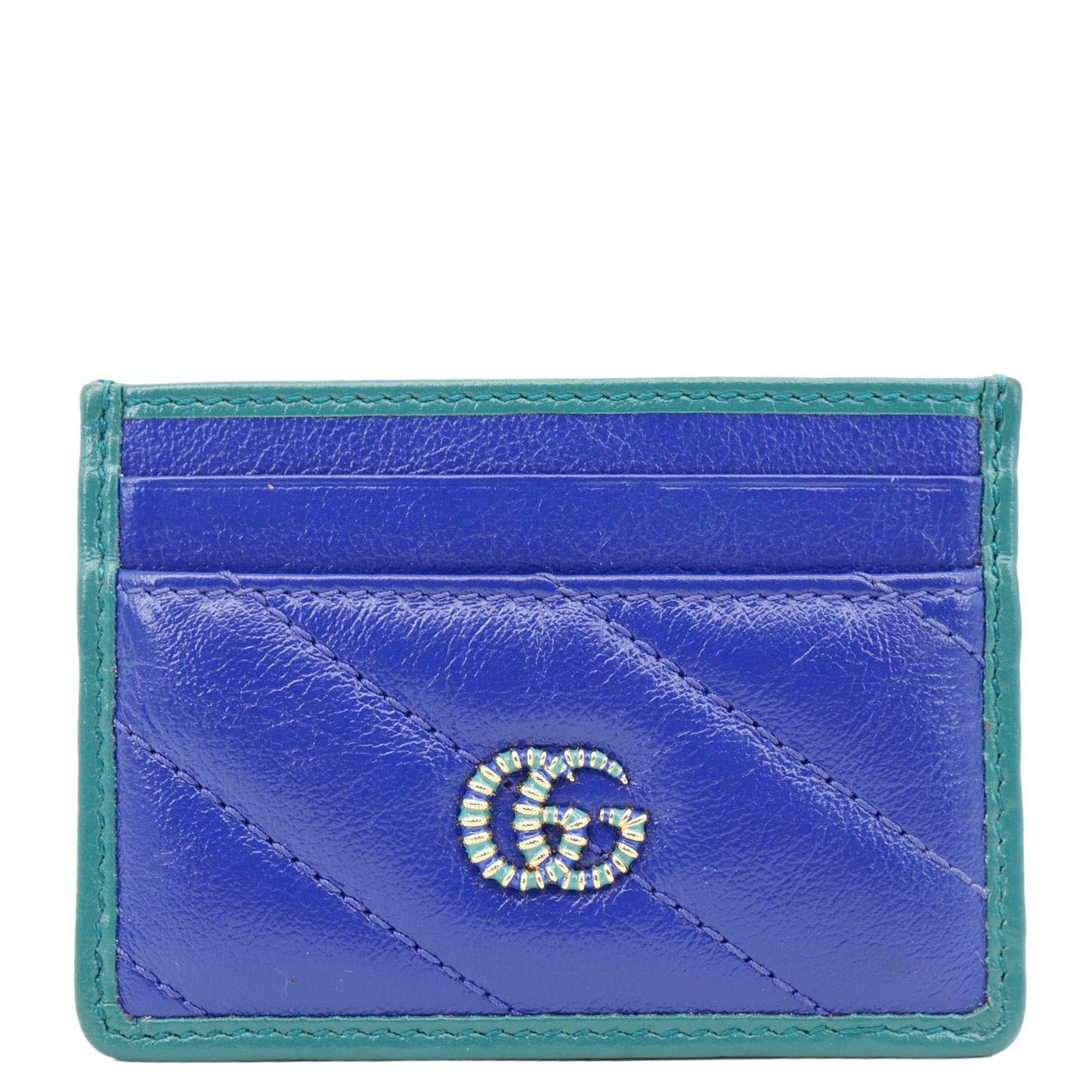 GUCCI Torchon GG Calfskin Leather Card Holder Blue 573812