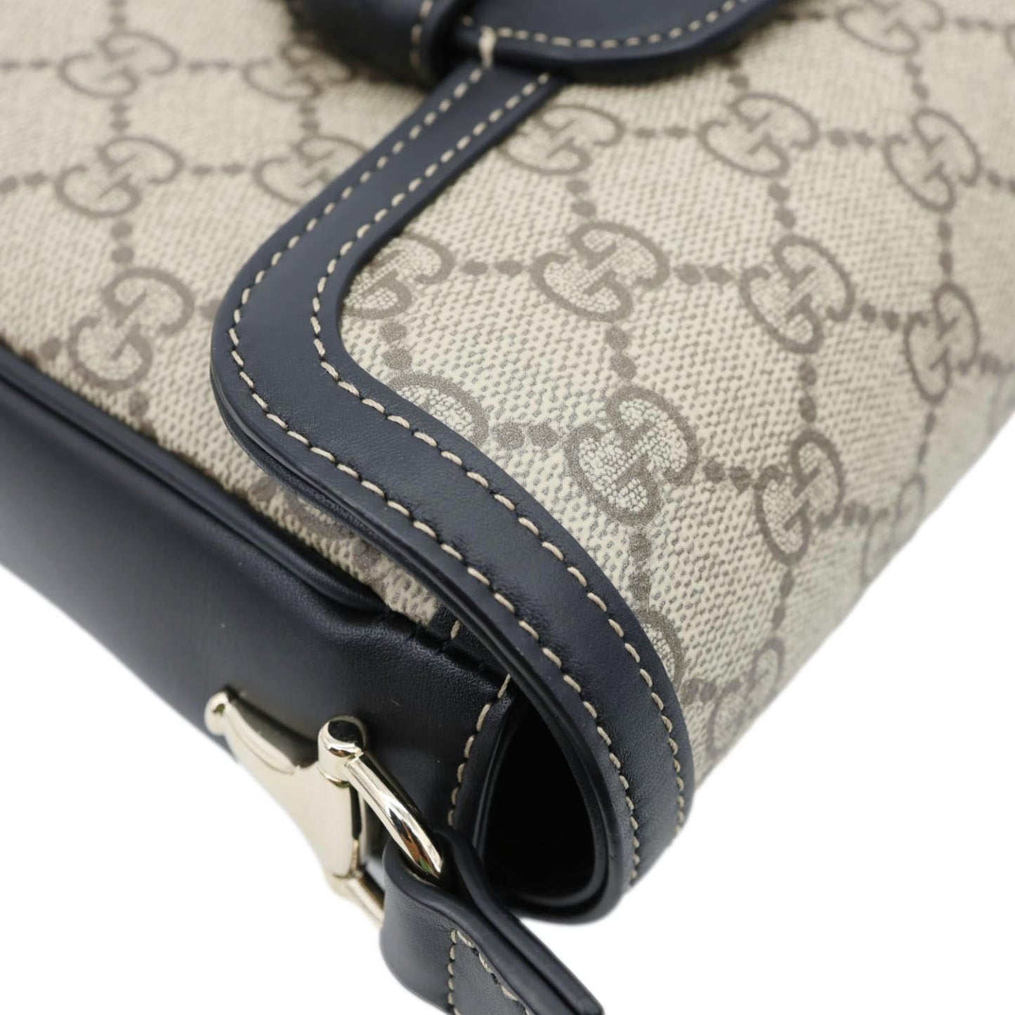 GUCCI Horsebit 1955 GG Supreme Canvas Shoulder Bag Beige 602204