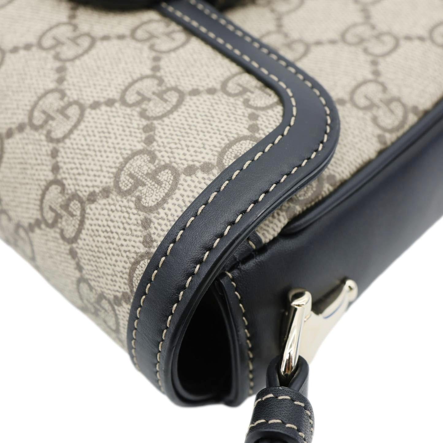 GUCCI Horsebit 1955 GG Supreme Canvas Shoulder Bag Beige 602204