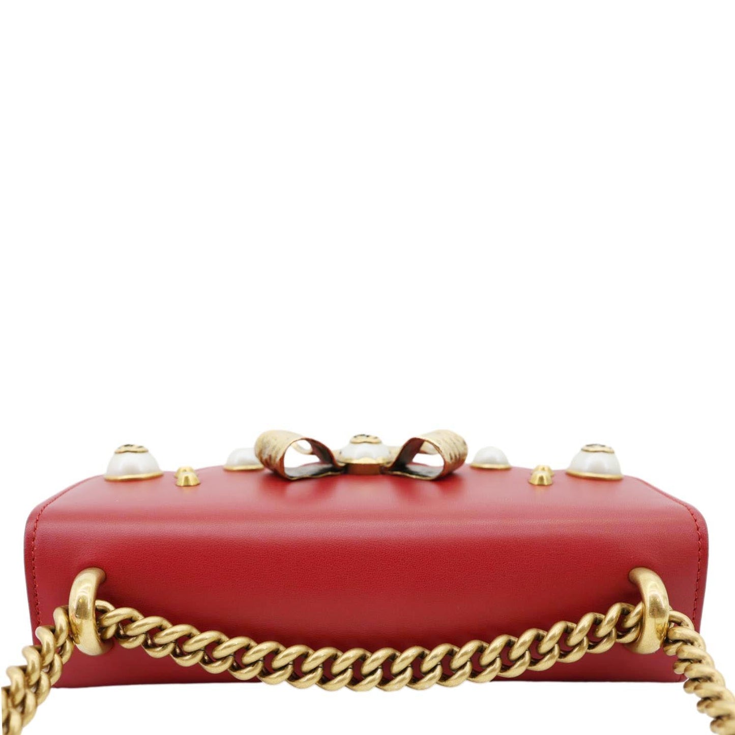 GUCCI Pearly Peony Leather Chain Shoulder Bag Red 432281