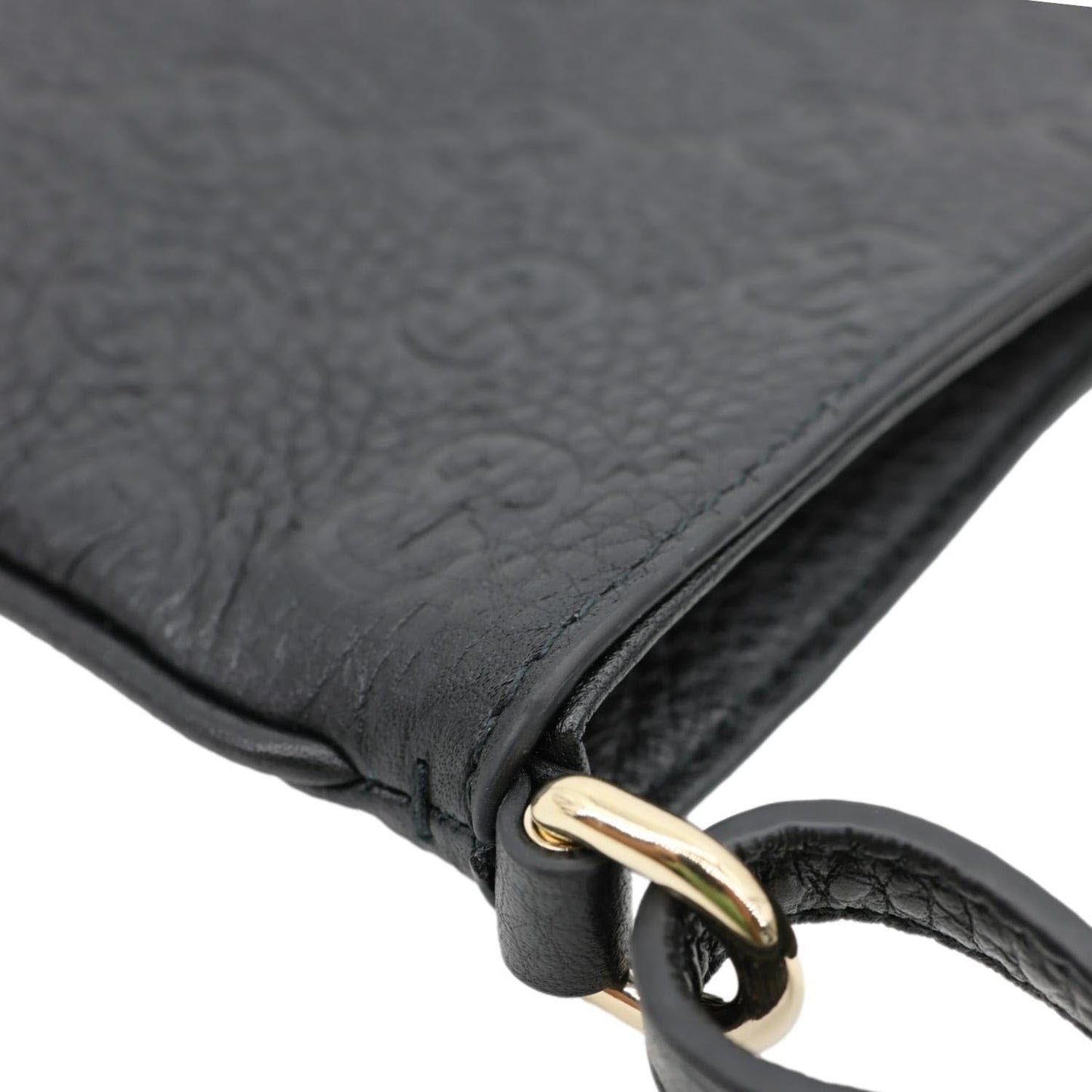 GUCCI Emblem Grainy Leather Shoulder Bag Black 815278