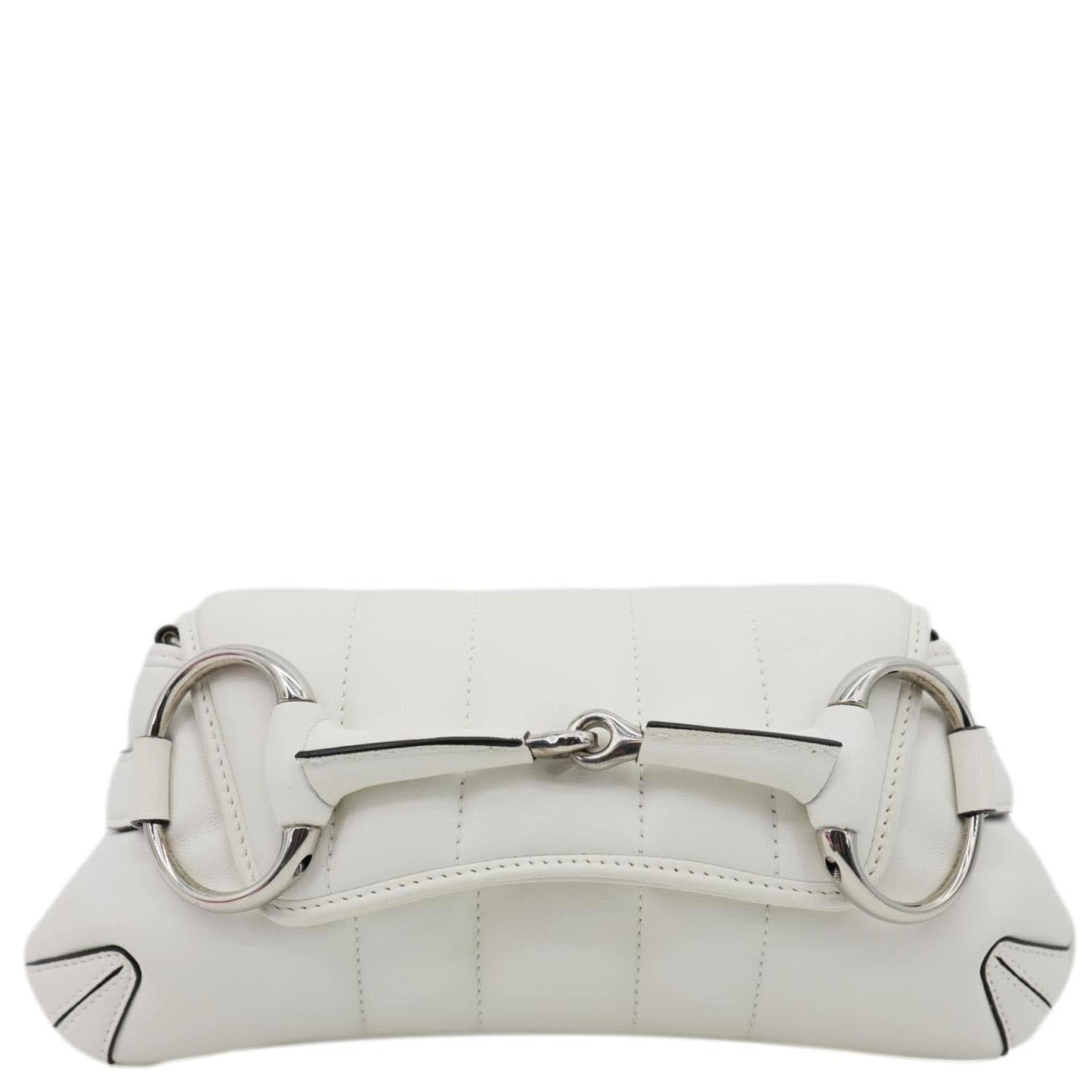 GUCCI Horsebit Quilted Lambskin Leather Chain Shoulder Bag White 764339