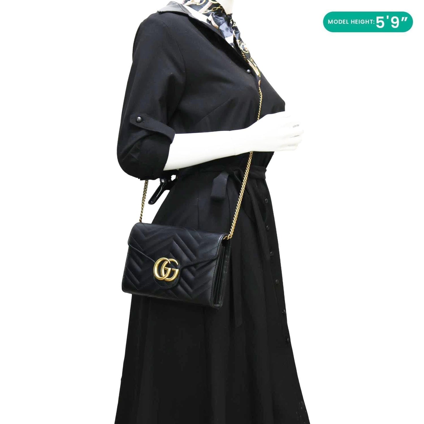 GUCCI GG Marmont Mini Matelasse Leather Crossbody Bag Black 474575