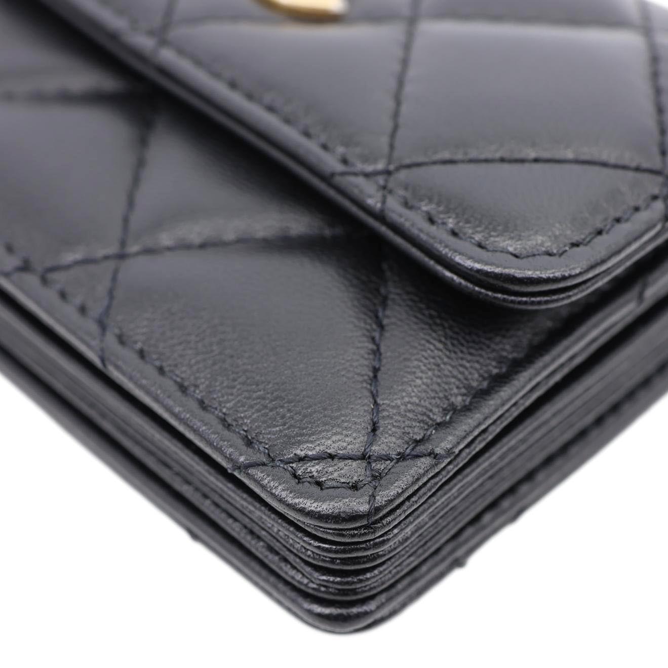 CHANEL Romance Quilted Lambskin Leather Clutch With Chain Black