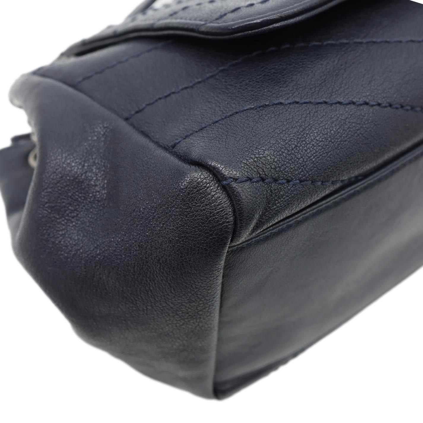 YVES SAINT LAURENT Vintage Monogram Nolita Chevron Leather Shoulder Bag Navy Blue