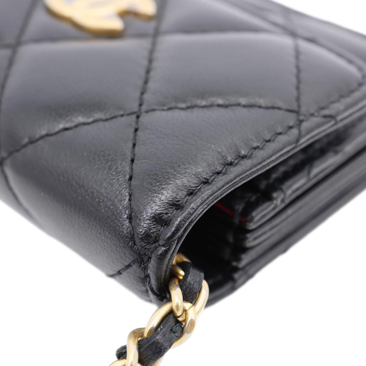 CHANEL Romance Quilted Lambskin Leather Clutch With Chain Black