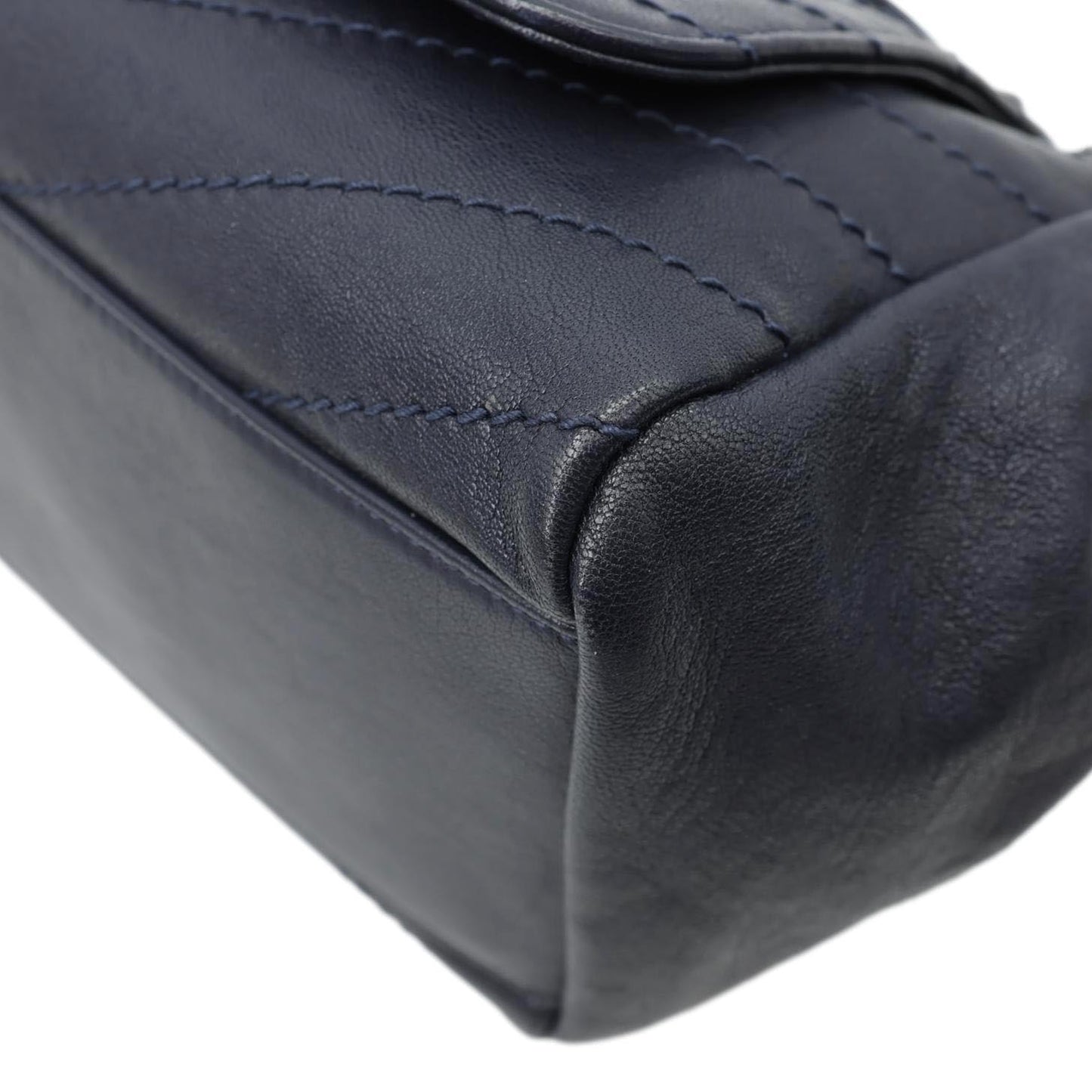 YVES SAINT LAURENT Vintage Monogram Nolita Chevron Leather Shoulder Bag Navy Blue