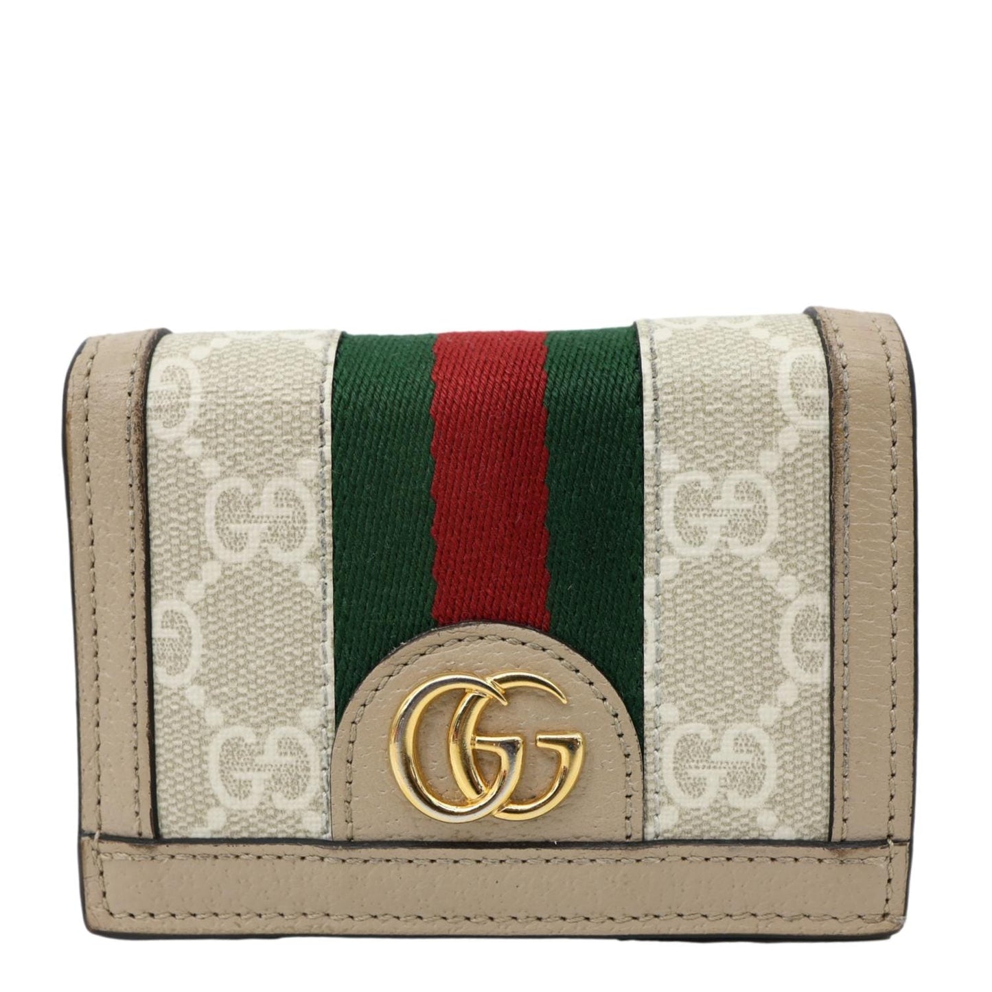 GUCCI Ophidia Web GG Supreme Canvas Card Case Wallet Beige 523155