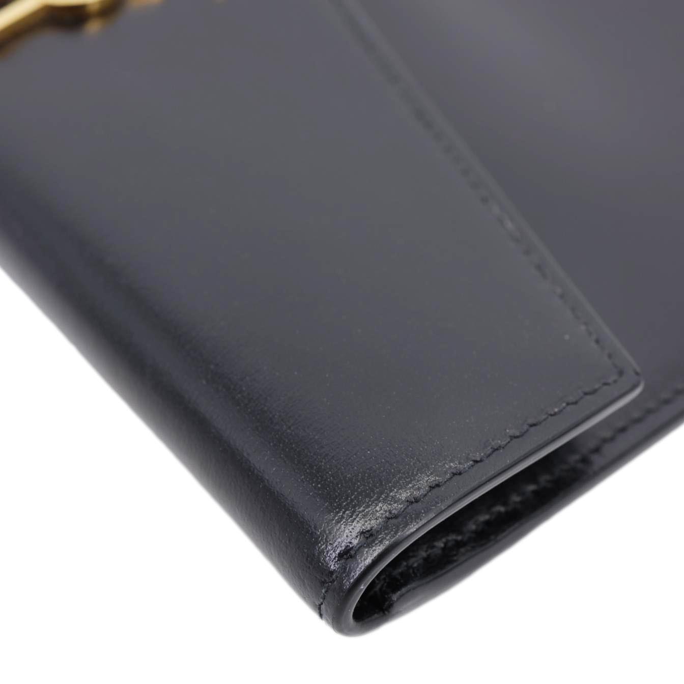 YVES SAINT LAURENT Uptown Envelope Smooth Shiny Calfskin Leather Pouch Black