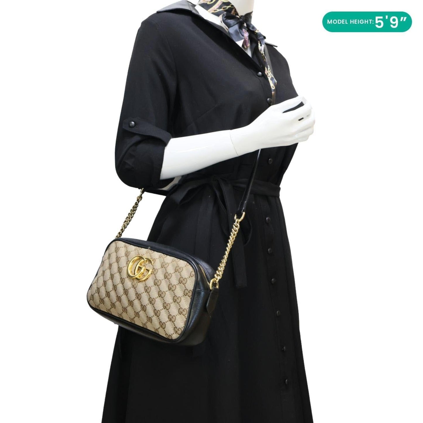 GUCCI Marmont Small Monogram Canvas Camera Crossbody Bag Beige 447632