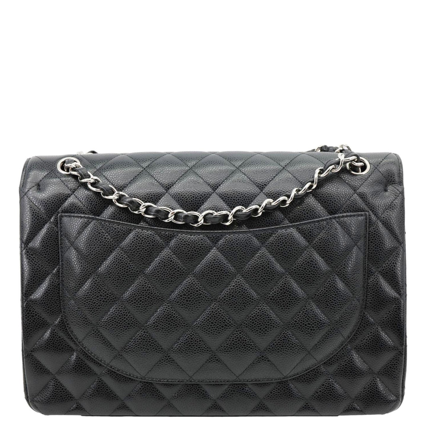 CHANEL Classic Double Flap Maxi Caviar Leather Shoulder Bag Black
