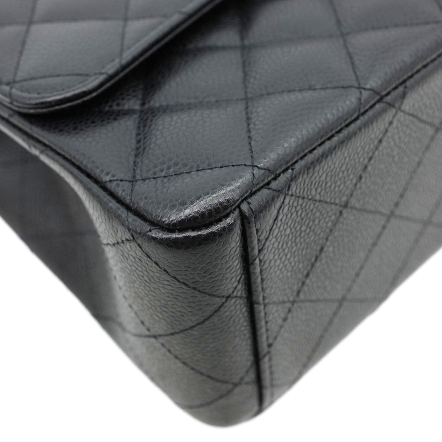 CHANEL Classic Double Flap Maxi Caviar Leather Shoulder Bag Black
