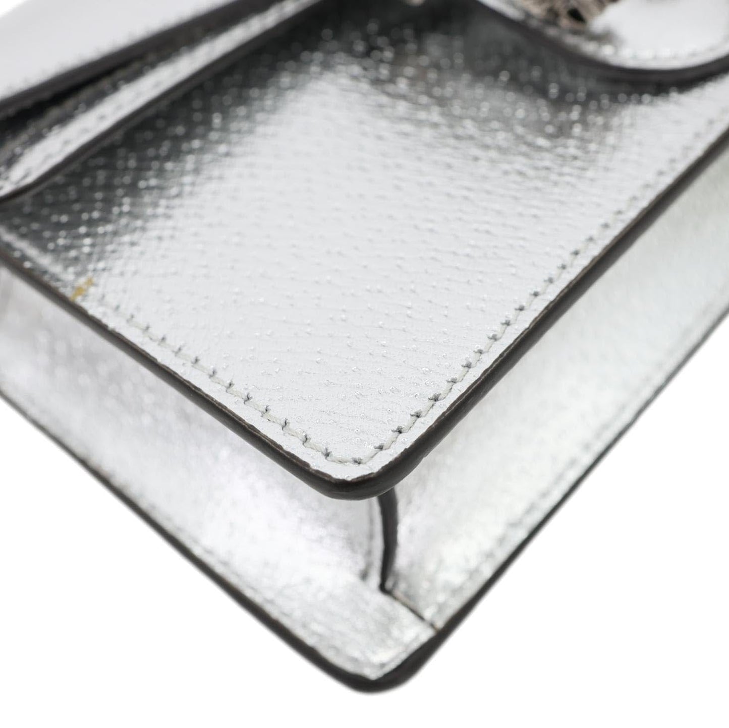 GUCCI Dionysus Super Mini Metallic Leather Crossbody Bag Silver 476432