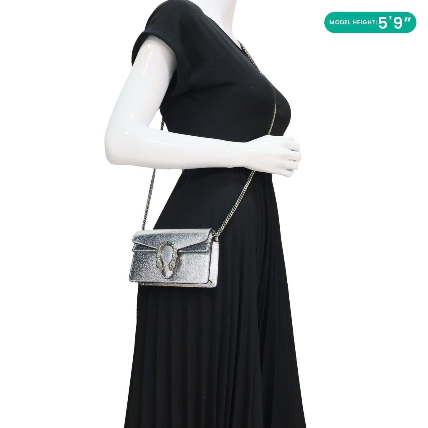 GUCCI Dionysus Super Mini Metallic Leather Crossbody Bag Silver 476432