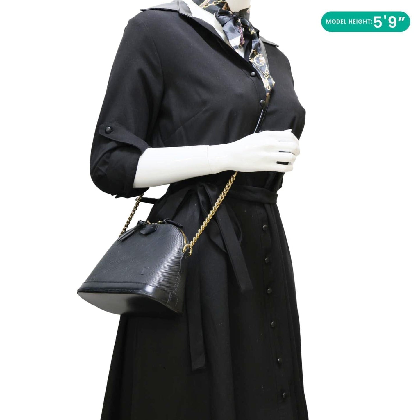 LOUIS VUITTON Alma BB Epi Leather Satchel Bag Black