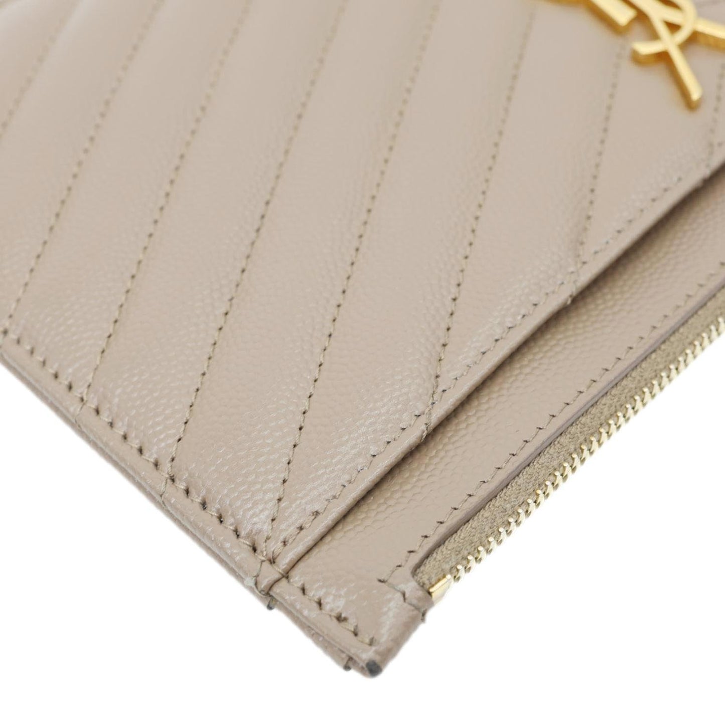 YVES SAINT LAURENT Large Bill Monogram Grain De Poudre Pouch Beige
