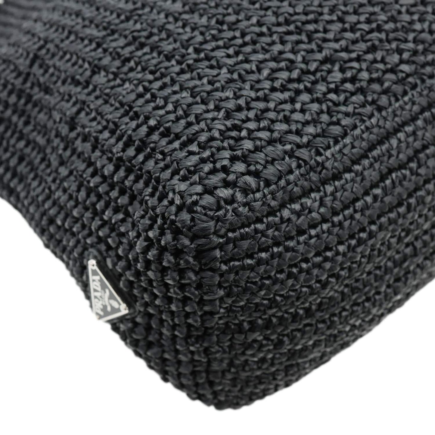 PRADA Embroidered Logo Yarn Crochet Tote Bag Black