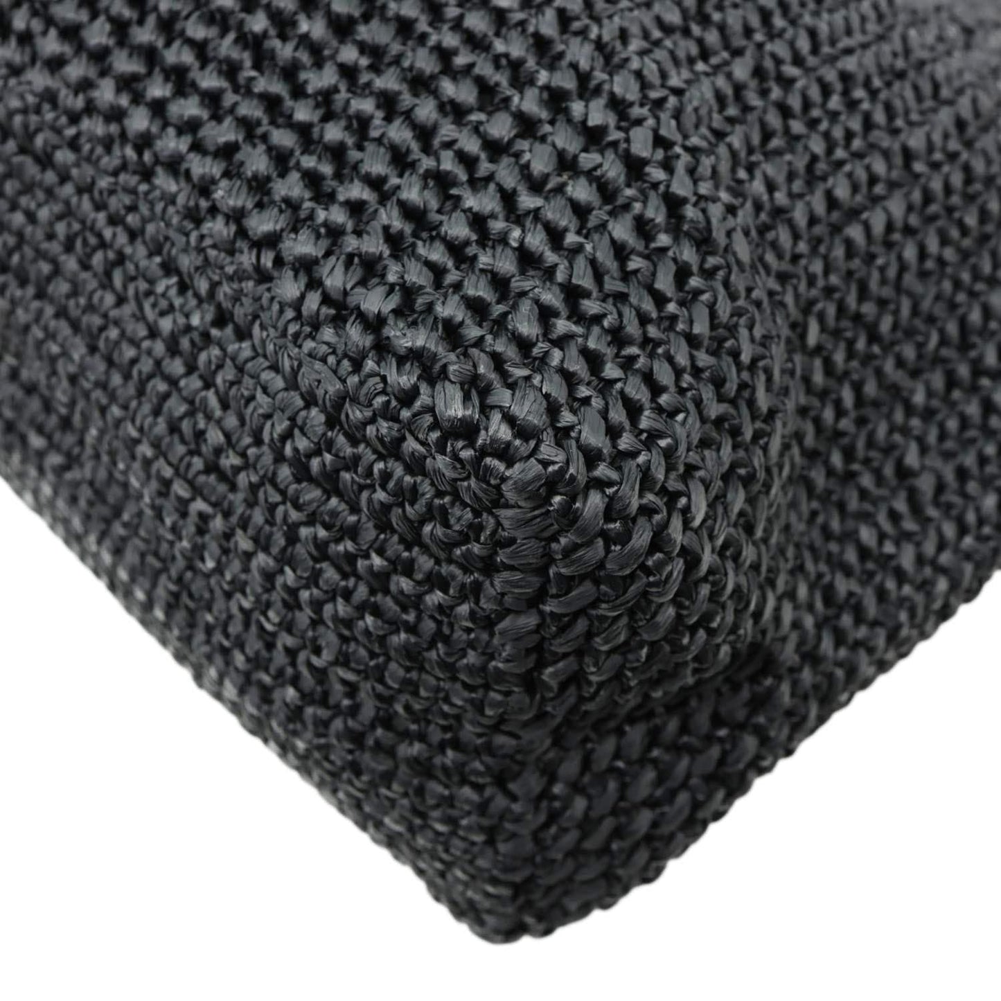 PRADA Embroidered Logo Yarn Crochet Tote Bag Black