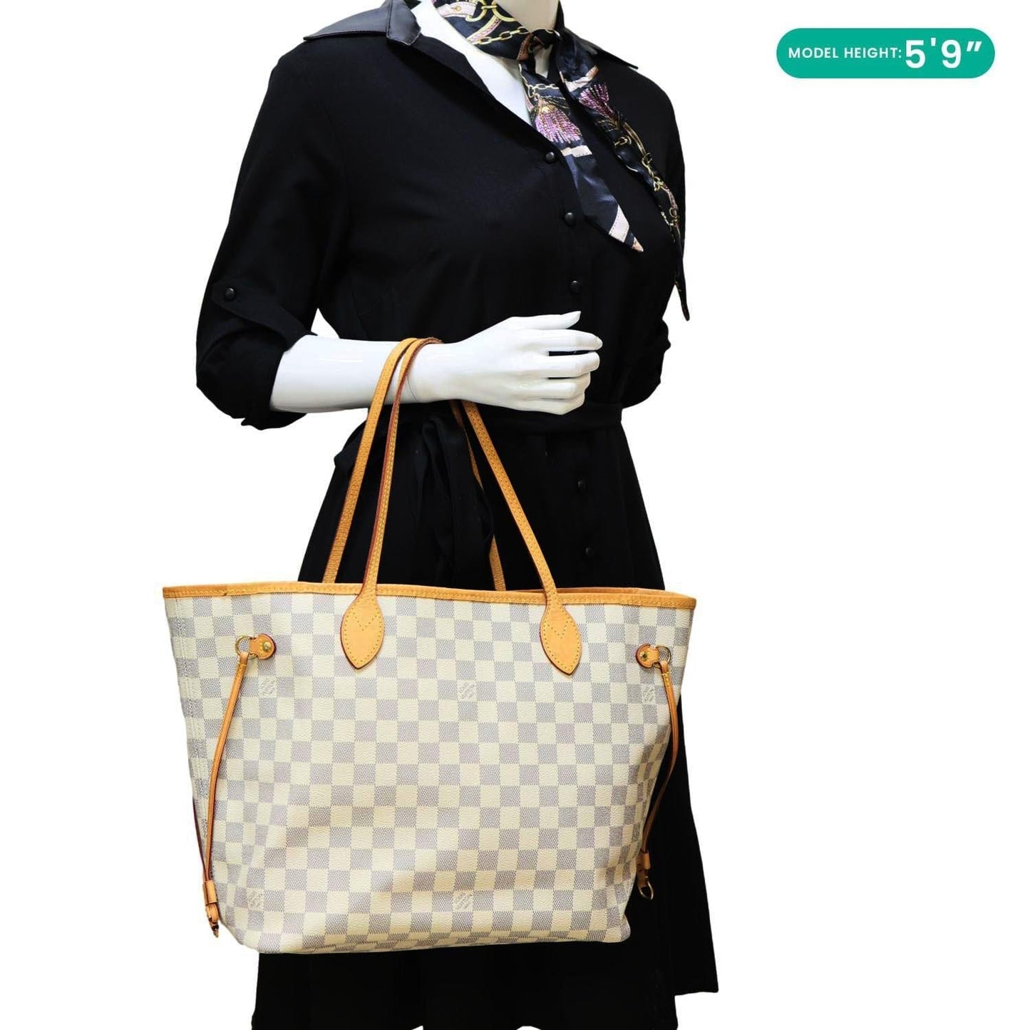 LOUIS VUITTON Neverfull MM Damier Azur Tote Shoulder Bag Rose Ballerine
