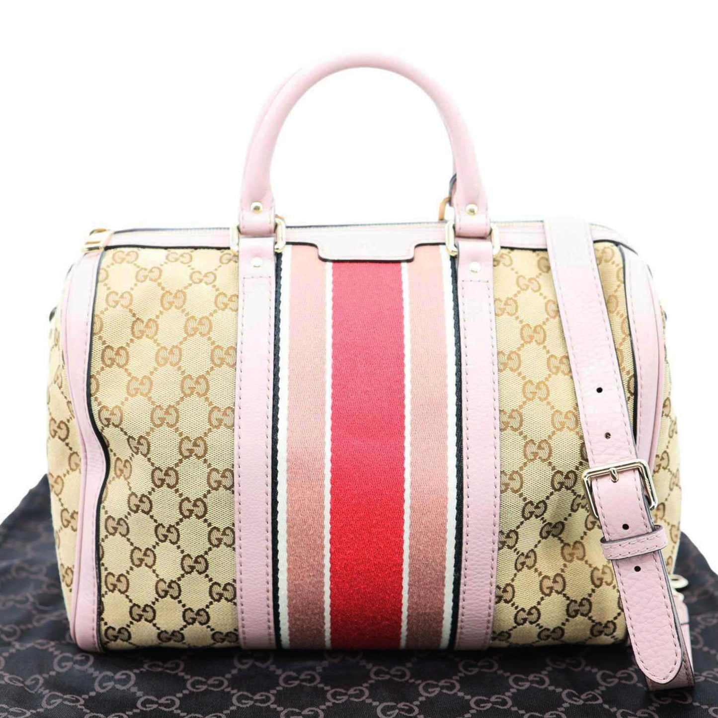 GUCCI Joy Vintage Web Medium GG Canvas Boston Bag Ebony 274205