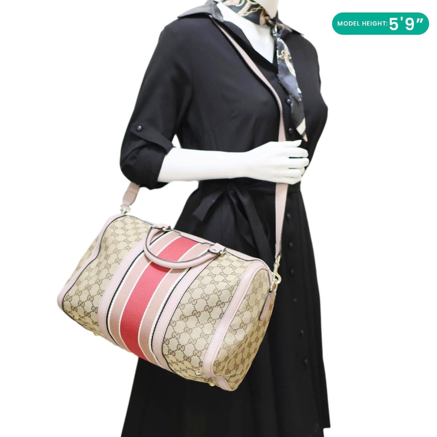 GUCCI Joy Vintage Web Medium GG Canvas Boston Bag Ebony 274205
