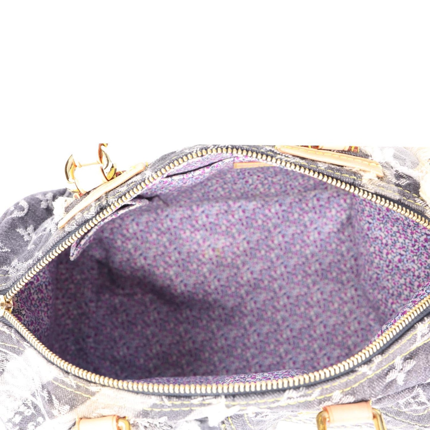 LOUIS VUITTON Speedy Monogram Denim Patchwork Satchel Bag Black