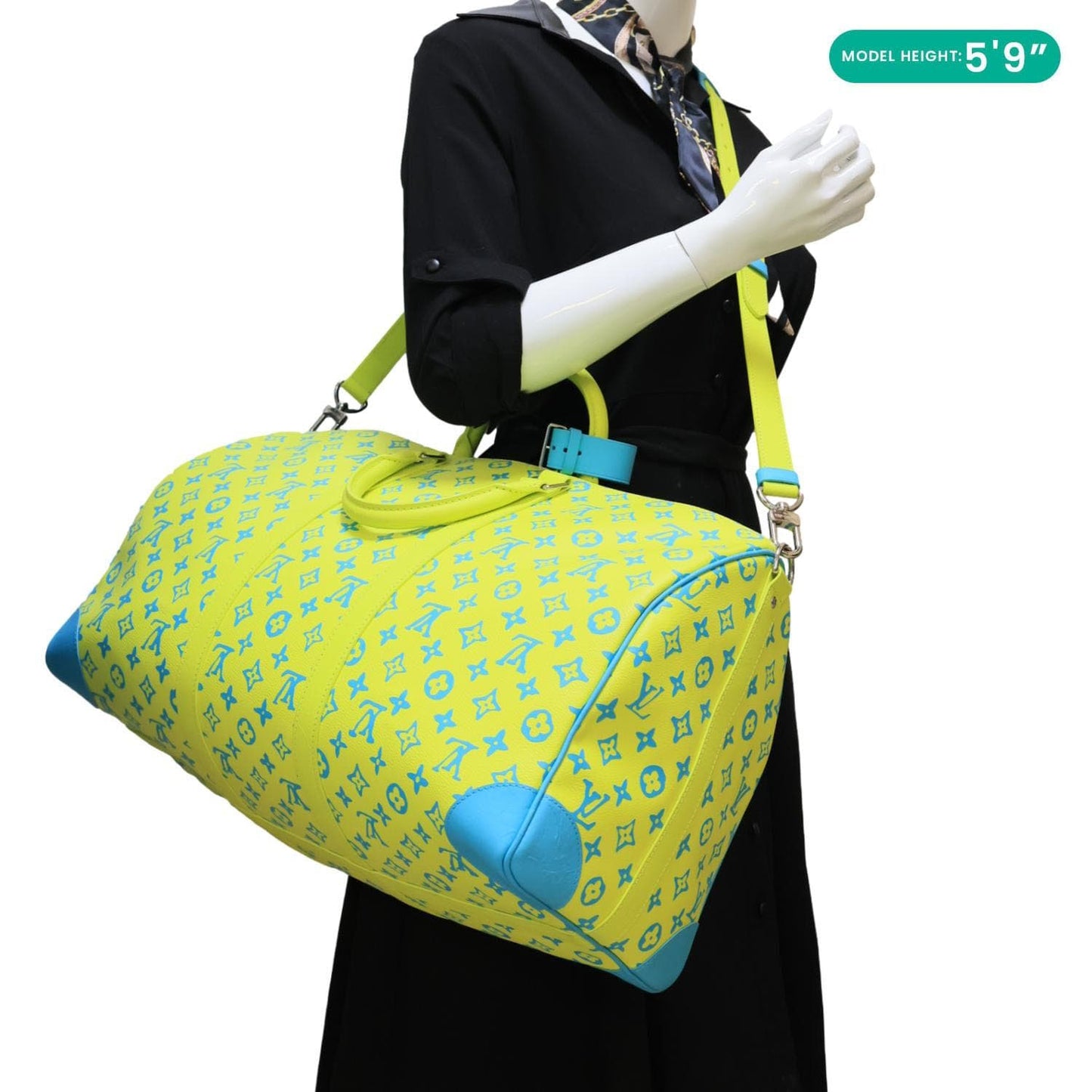 LOUIS VUITTON Playground Keepall 50 Bandouliere Monogram Canvas Travel Bag Neon Yellow