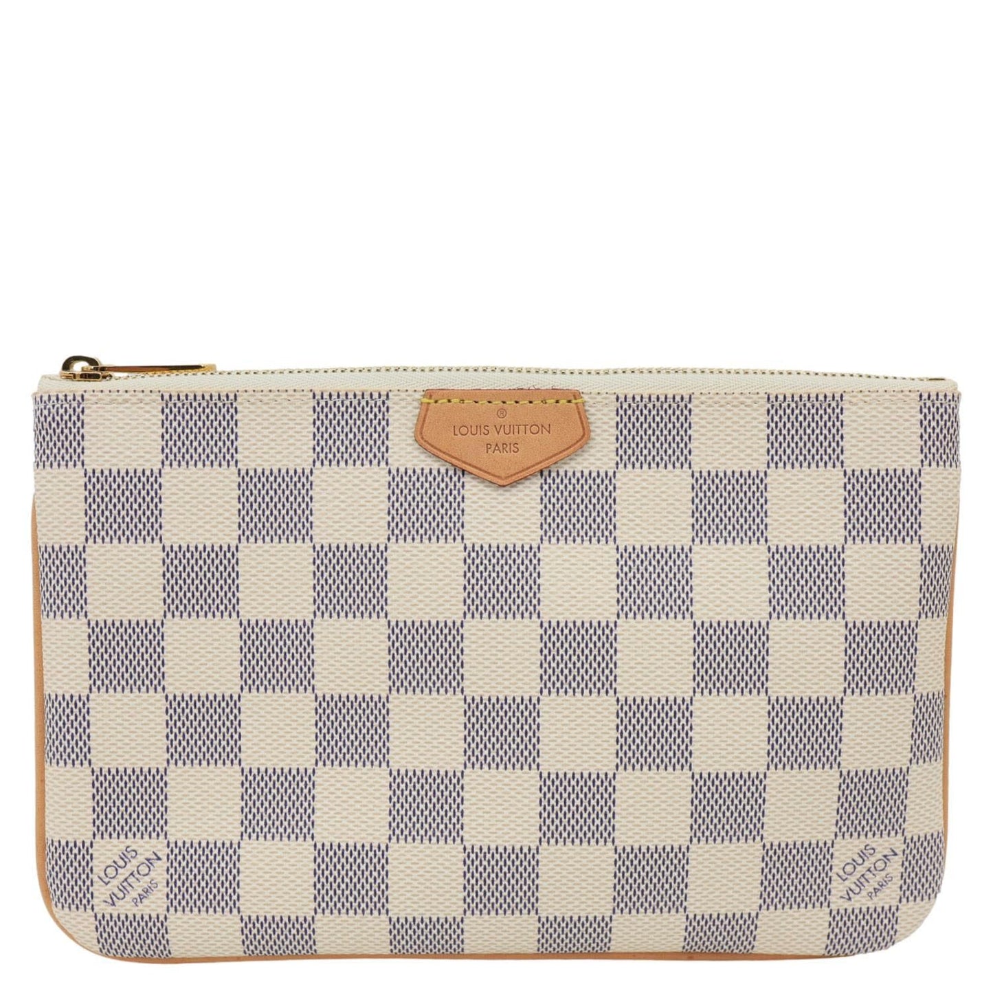 LOUIS VUITTON Double Zip Pochette Damier Azur Crossbody Bag Rose Ballerine