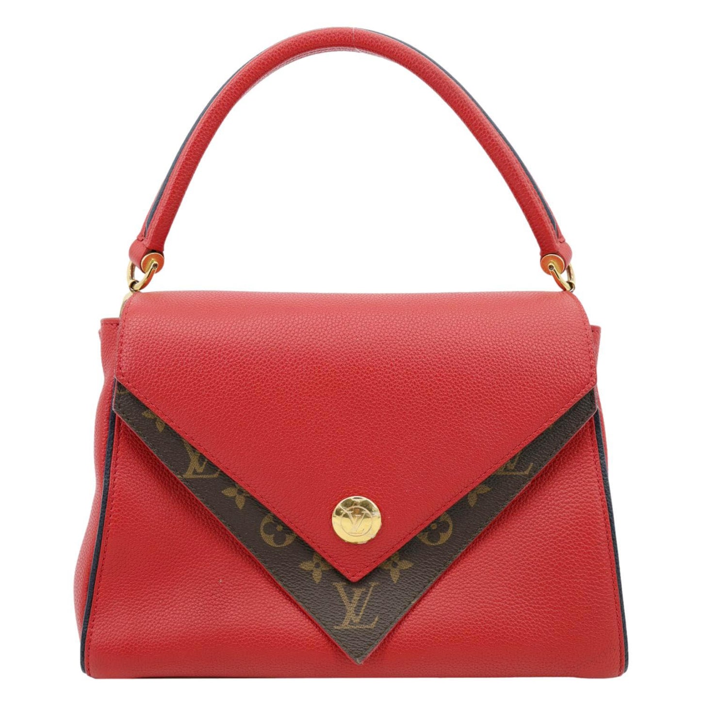 LOUIS VUITTON Double V Grained Leather Monogram Shoulder Bag Rubis